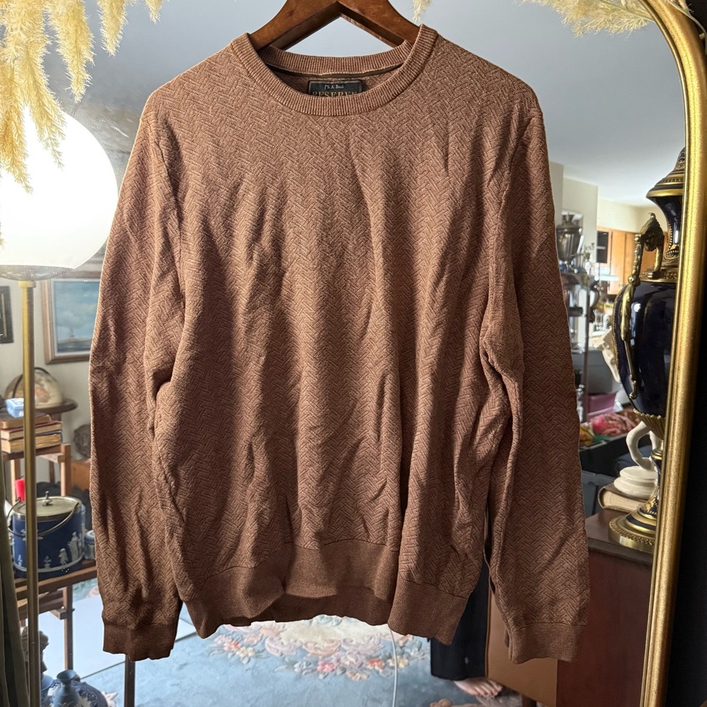 Jos. A. Bank Brown Textured Long Sleeve Crewneck Sweater Cotton Silk Blend